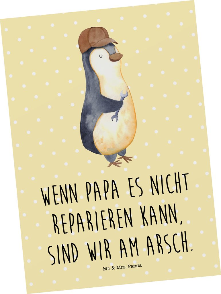 Mr. & Mrs. Panda Fotokarte Wenn Papa es nicht reparieren kann, sind wir am Arsch - Gelb Pastell - Geschenk, Dad, Vatertag, Kunstkarten, Grußkarte,...