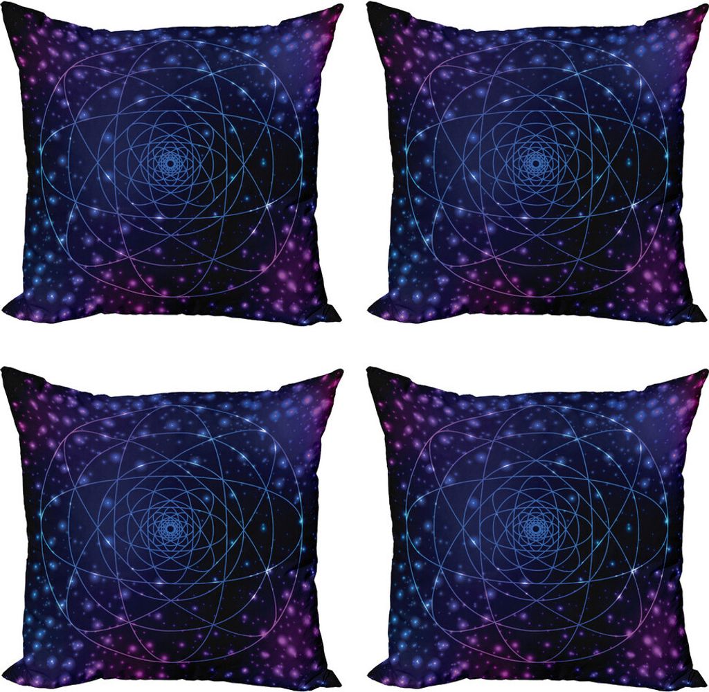 ABAKUHAUS Stern-Mandala Kissenbezug Set (4 Stück), Weltraum-Linie Kunst, Moderner Doppelseitiger Digitaldruck, 45 cm x 45 cm, Blau, Rosa, Schwarz