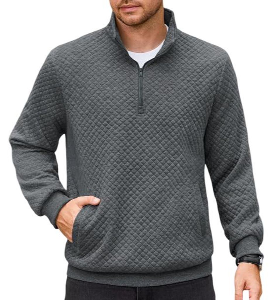 Herren Pullover mit Reißverschluss Waffelstruktur Slim Fit Produktbild  KI-generiertes Bild
