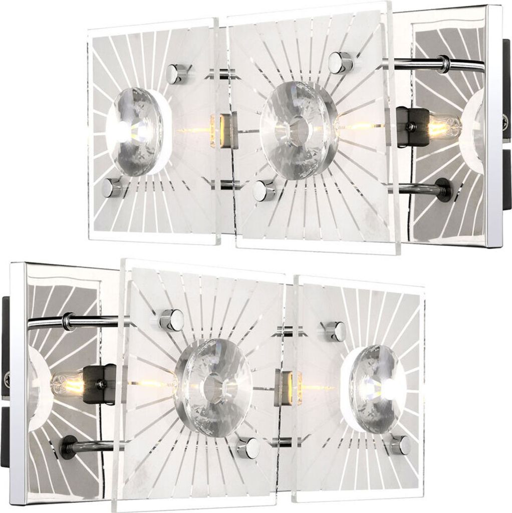 2er Set Wandleuchte, Kristalle, Chrom, Glas satiniert, L 24 cm