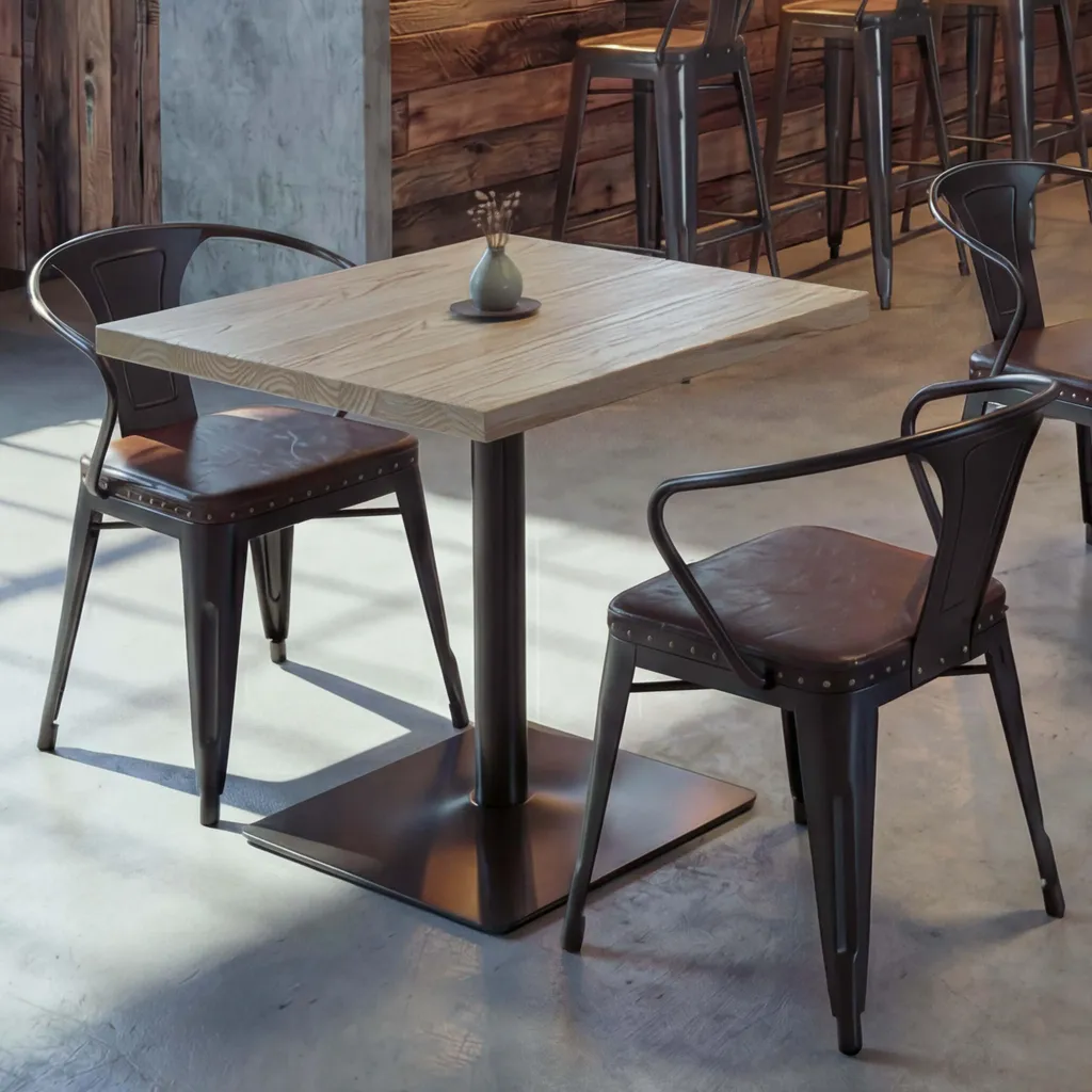 Table bistro orme massif 70x70cm - Métal robuste style rétro-industriel