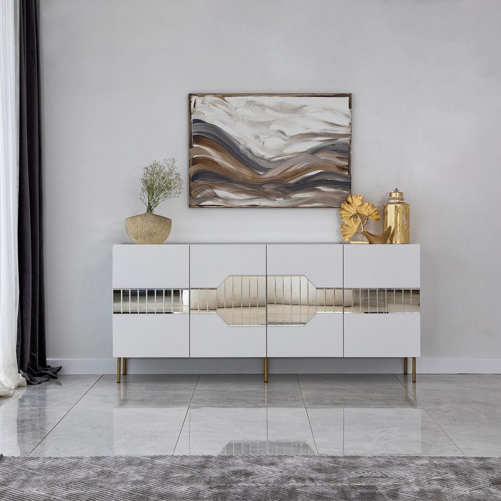 Skye Decor, Milan - White, Gold, Konsole, 100 % MELAMINBESCHICHTETE SPANPLATTEN, Weiß, 180 x 40 x 80 cm