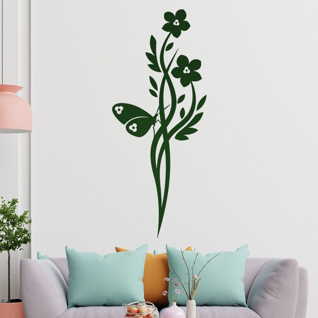 Falter Schmetterling Blüte Wandtattoo in 6 Größen - Wandaufkleber Wall Sticker - Dekoration, Küche, Wohnzimmer, Schlafzimmer, Badezimmer