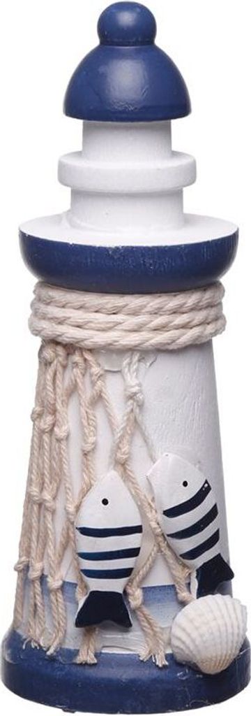 Kleiner Leuchtturm 15 cm mit Fischen und Muschelschalen - Produktbild 