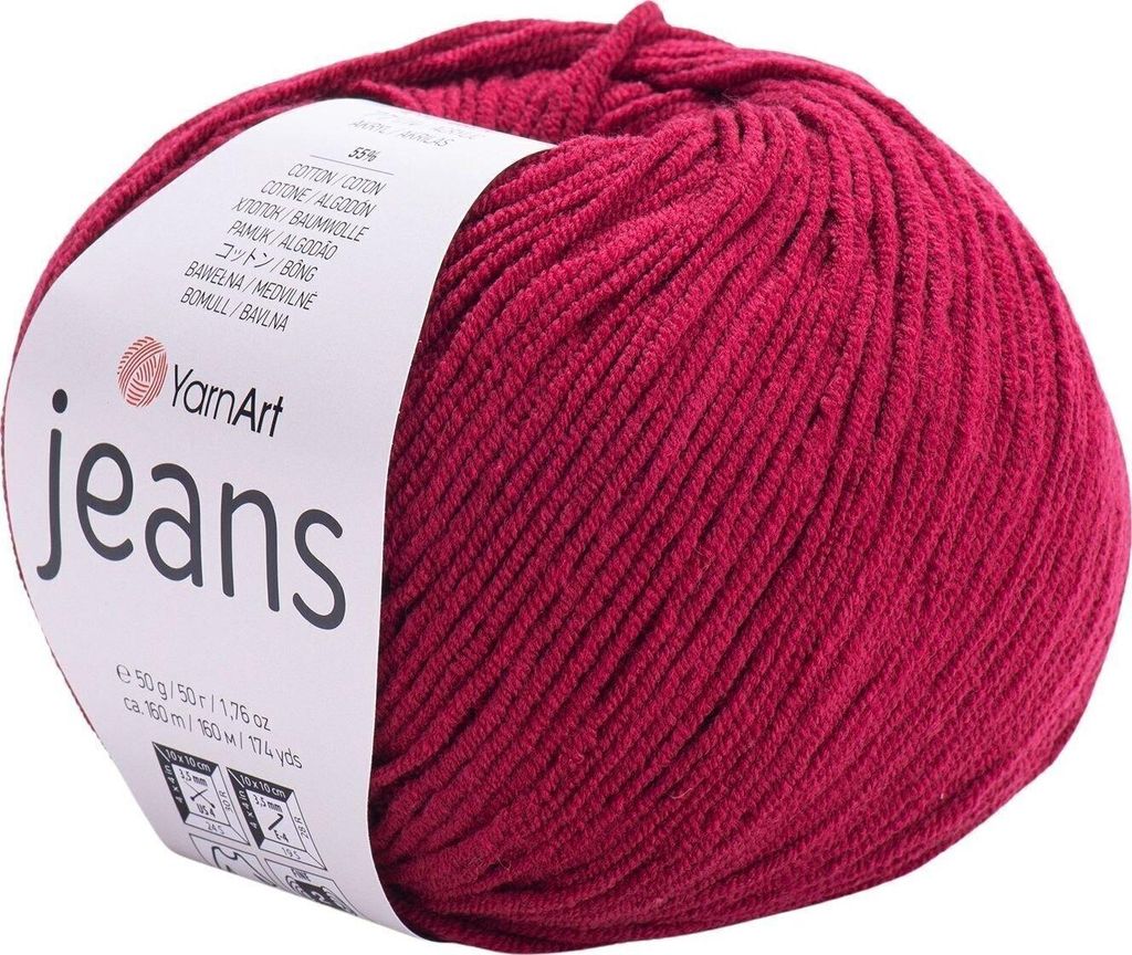 A ball of red yarn with a white label.