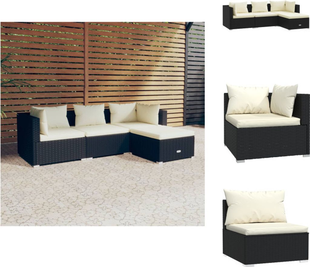 vidaXL 4-tlg. Garten-Lounge-Set mit Auflagen Poly Rattan Schwarz - Gartenmöbel-Sets