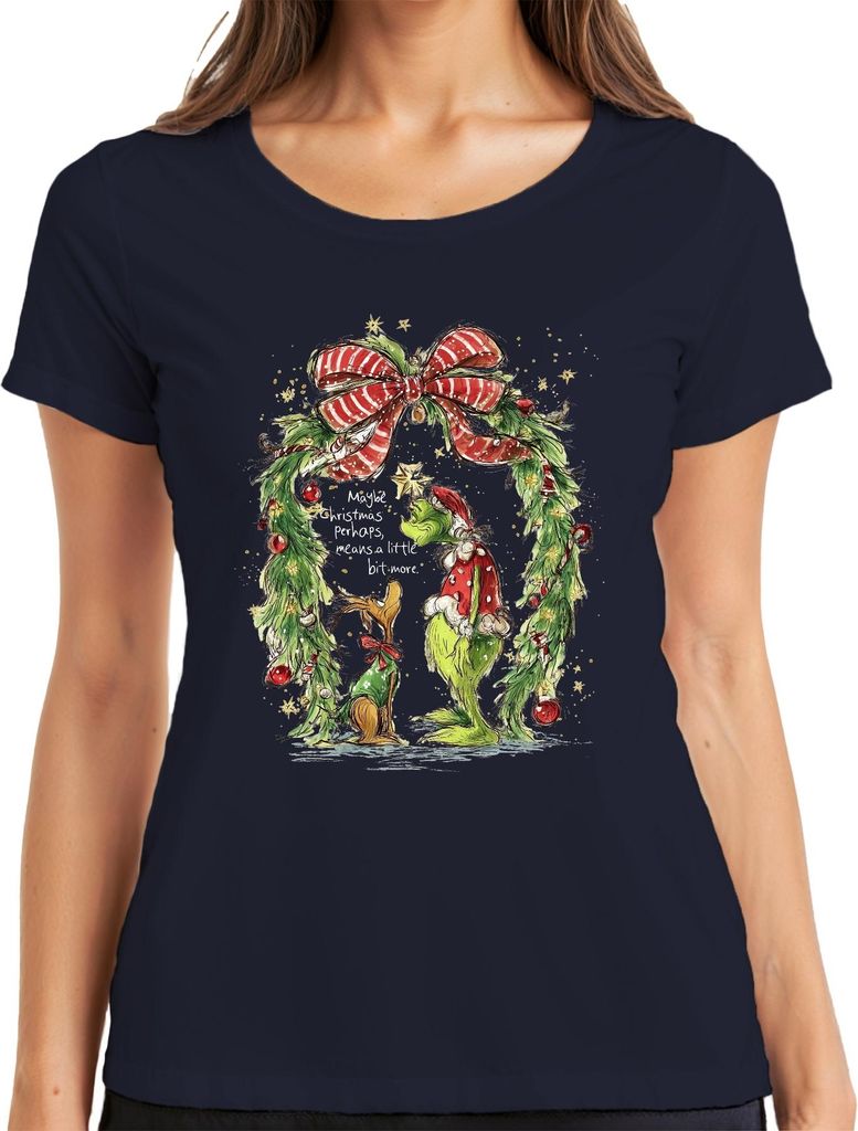Grinch Maybe Christmas means a little bit more lustig Geschenk Damen T-Shirt, Navy, S