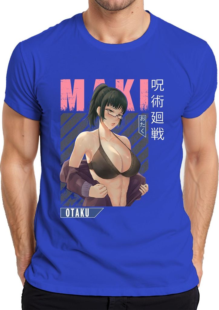 MAKI Otaku Anime Ästhetik Bikini Brille y Fan Geschenk Retro Herren T-Shirt, Blau, XXL