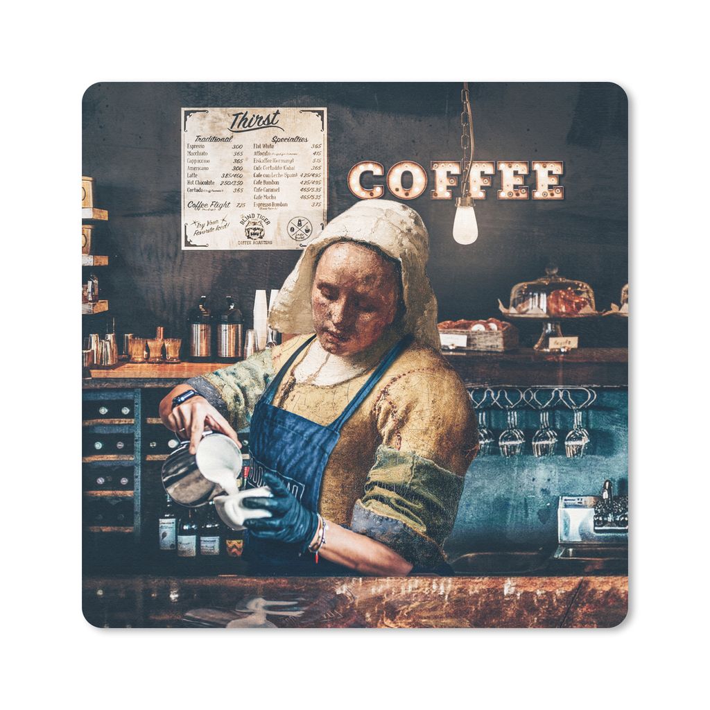 MuchoWow Mauspad Mousepad Milchmädchen - Barista - Cappuccino - Vermeer - Kaffee - Kunst _ Malerei 20x20 cm - Mousepads - Maus Mat - Pad - Mausu...
