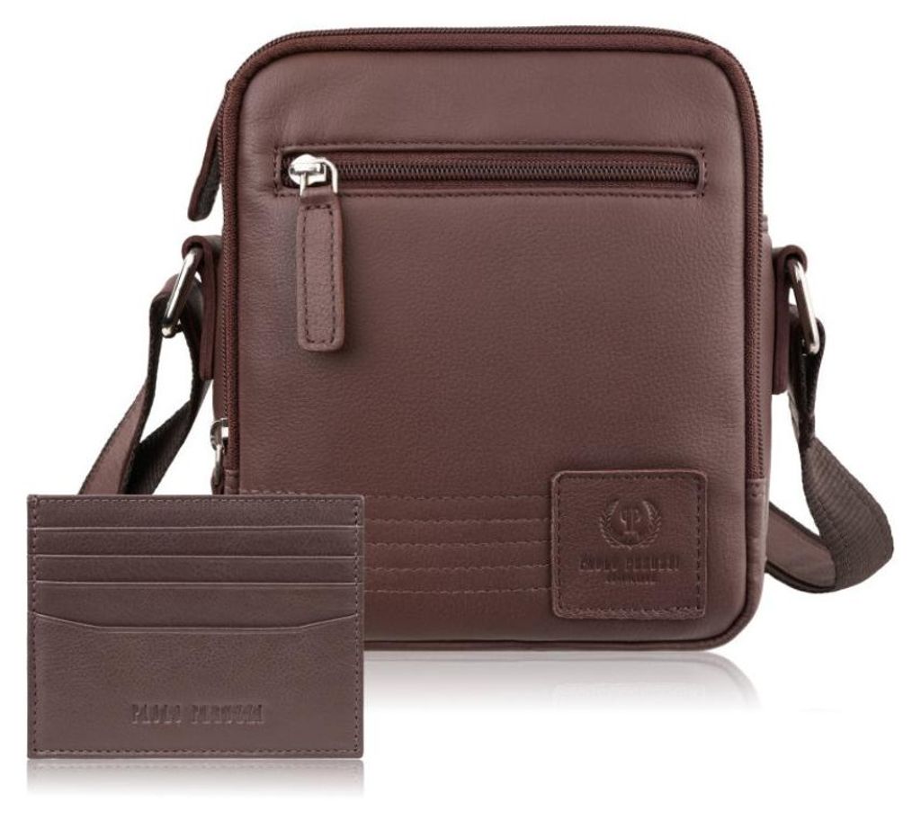 Herren-Umhängetasche AY-27 und Kartenetui AY-16 Geschenkset Paolo Peruzzi ZUP-155-BR