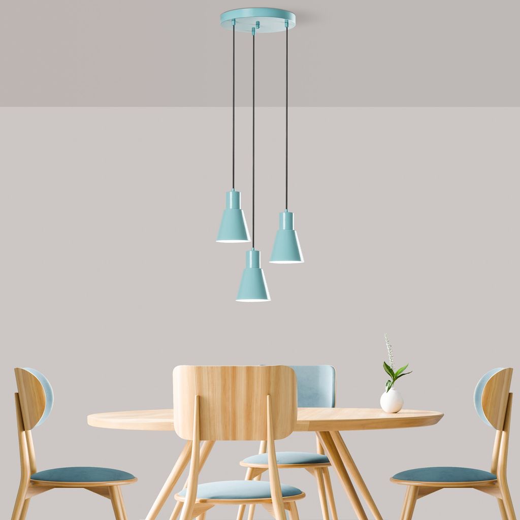 Opviq, Konikkem - 6357 - 3 - Turquoise, Kronleuchter, METALLKÖRPER, Türkis, 114 x 30 x 30 cm