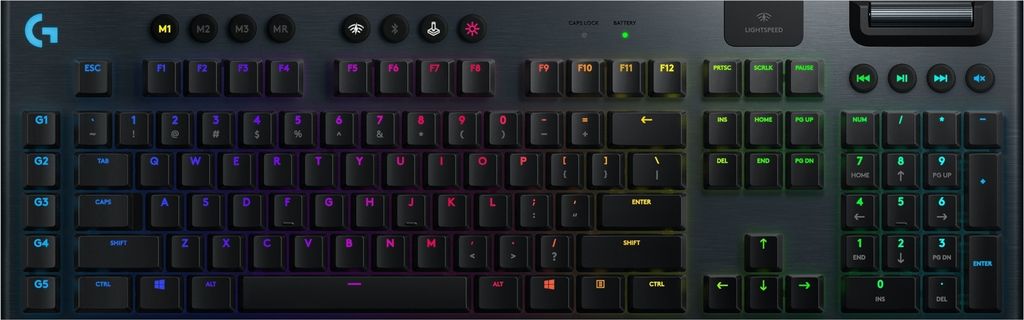 Logitech Gaming G915 - Tastatur - Hintergrundbeleuchtung - USB, Bluetooth, 2.4 GHz - QWERTY - US International - Tastenschalter: GL Tactile - Schwarz