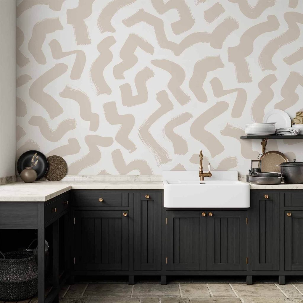 Vlies Fototapete - Abstract composition - beige patterns in shapes on a white background 200x140 cm Muster f-B-0331-a-a