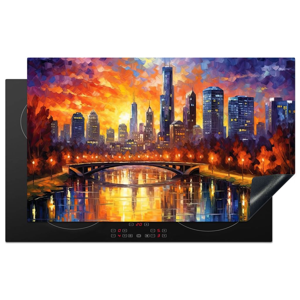 KitchenYeah Herdabdeckplatte Melbourne - Sonnenuntergang - Brücke - Architektur - Stadt , 85x52cm, Küche Deko, Glaskeramikkochfeld Herdabdeckun...