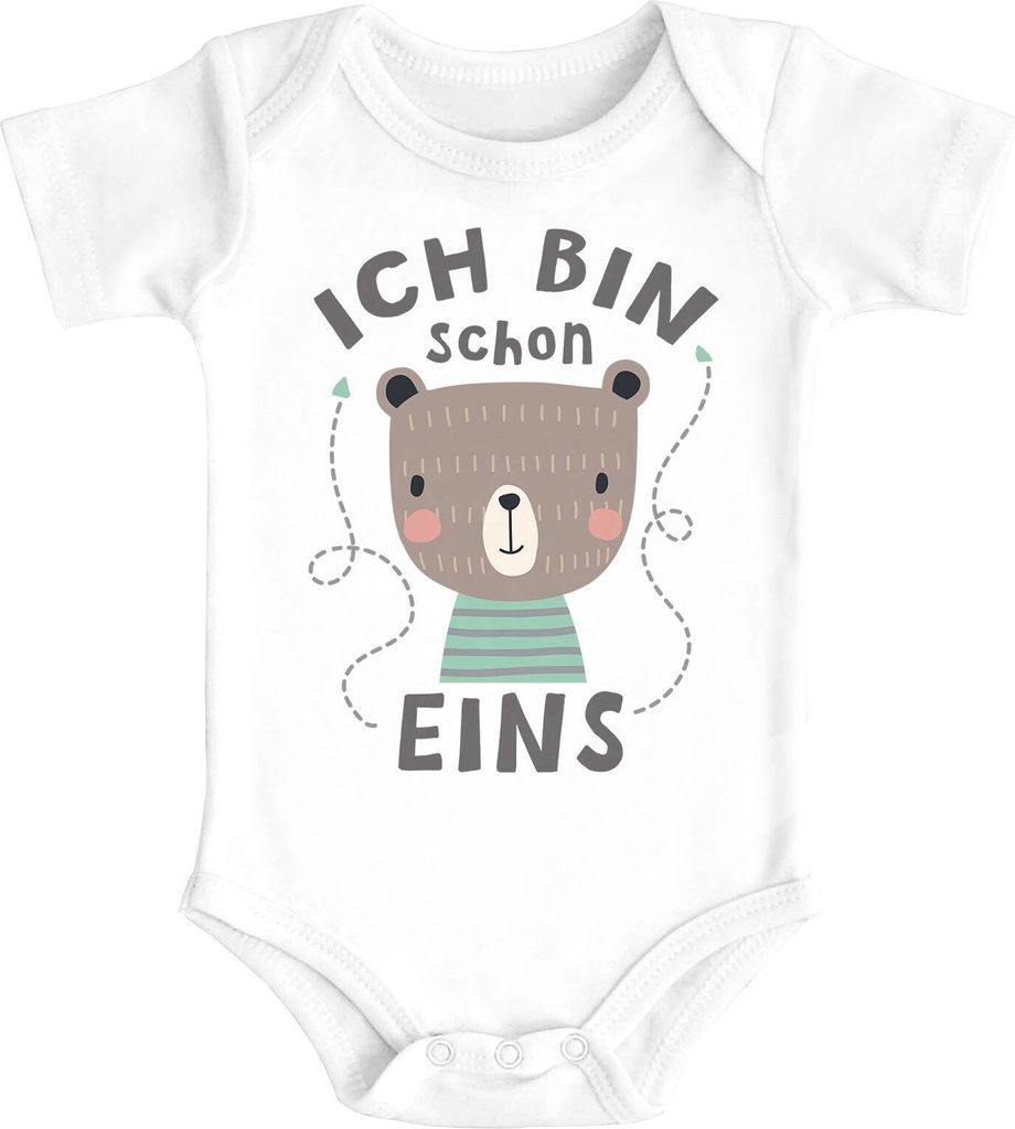 Baby Body mit Spruch zum Geburtstag ich bin schon eins Tiermotive Geschenk für Einjährige Baumwolle SpecialMe Bär weiß 12-18 Monate