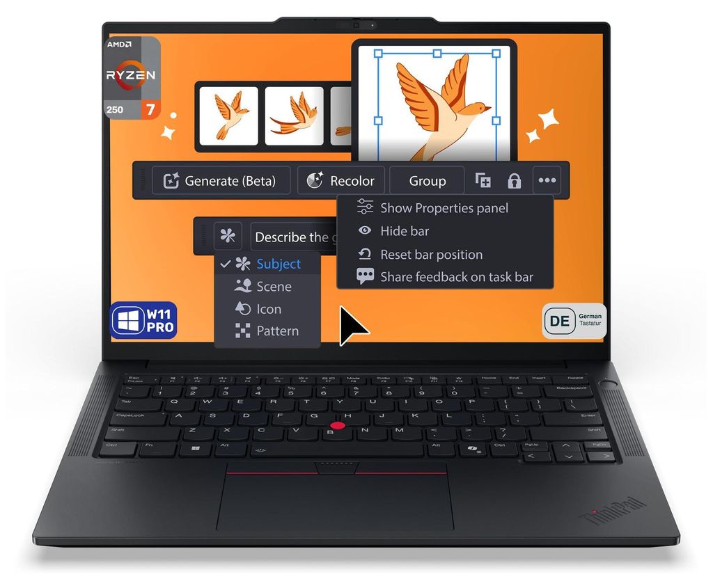 Lenovo ThinkPad E14 Gen 7 Business Laptop, Ryzen 7 250, 314" WUXGA (1920x1200) Display, Radeon 780M Graphics, Deutsches Tastatur-Layout, W11 Pro, 6...