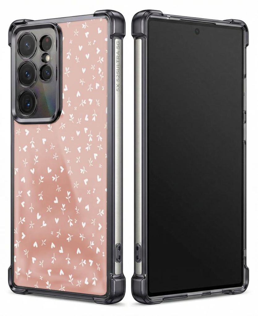 Personalisierte Hülle mit Bild für Samsung Galaxy S25 Edge Elektroplattiert TPU Stoßdämpfer Handyhülle mit Rosa Hintergrund, weiße Herzen, St...