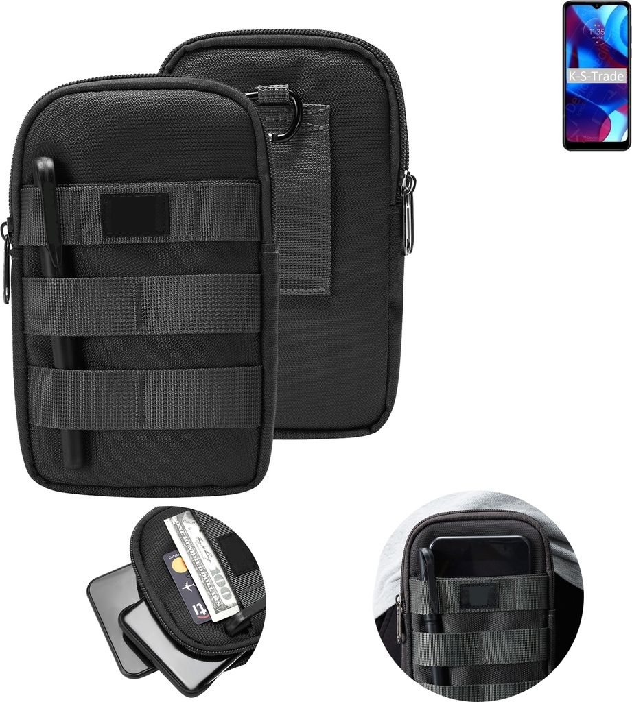 K-S-Trade Holster Gürtel Tasche kompatibel mit Motorola Moto G Pure Handy Tasche Schutz Hülle dunkel-grau viele Fächer, 1x
