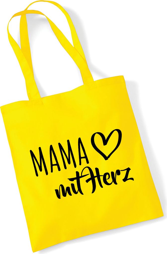Huuraa Jutebeutel Mama mit Herz 10 Liter Yellow Baumwolle Tasche Geschenkidee