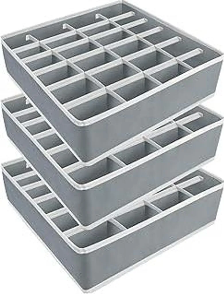 Yucch Set 3 Organizer Cassetti 24 Celle | Ordine Biancheria e Calze Grigio