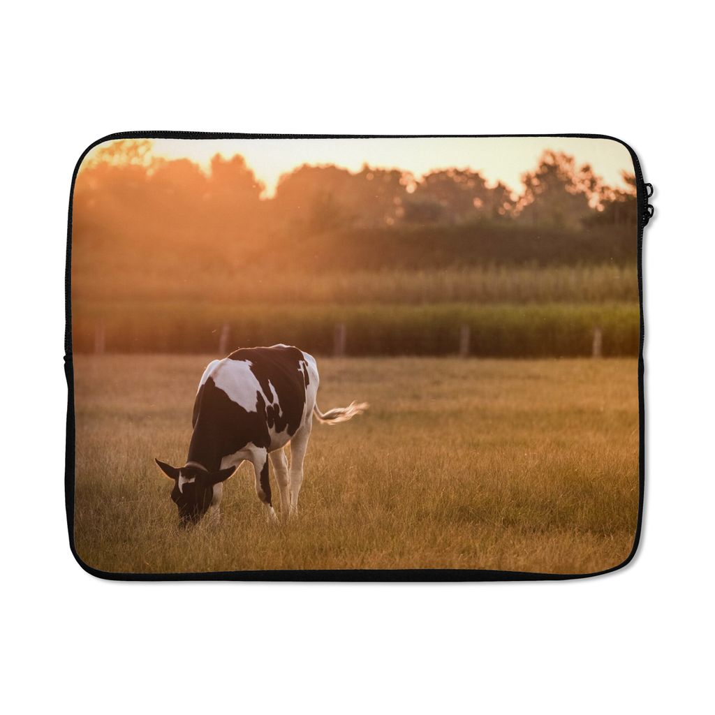 MuchoWow Laptop Hülle 17 Zoll Laptoptasche Kuh - Sonne - Tiere - Zipper - Schutzabdeckung