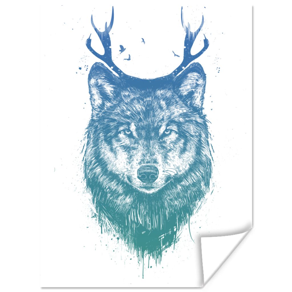 MuchoWow Poster Wolf - Geweih - Weiß - Tiere 120x160 cm - Wandbilder