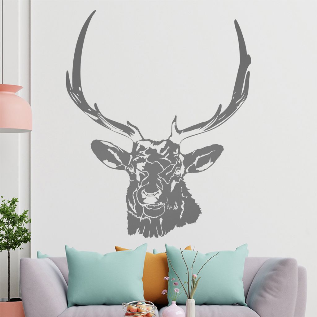 KIWISTAR Hirsch Motiv 3 Geweihträger Wandtattoo in 6 Größen - Wandaufkleber Wall Sticker - Dekoration, Küche, Wohnzimmer, Schlafzimmer, Badezimmer