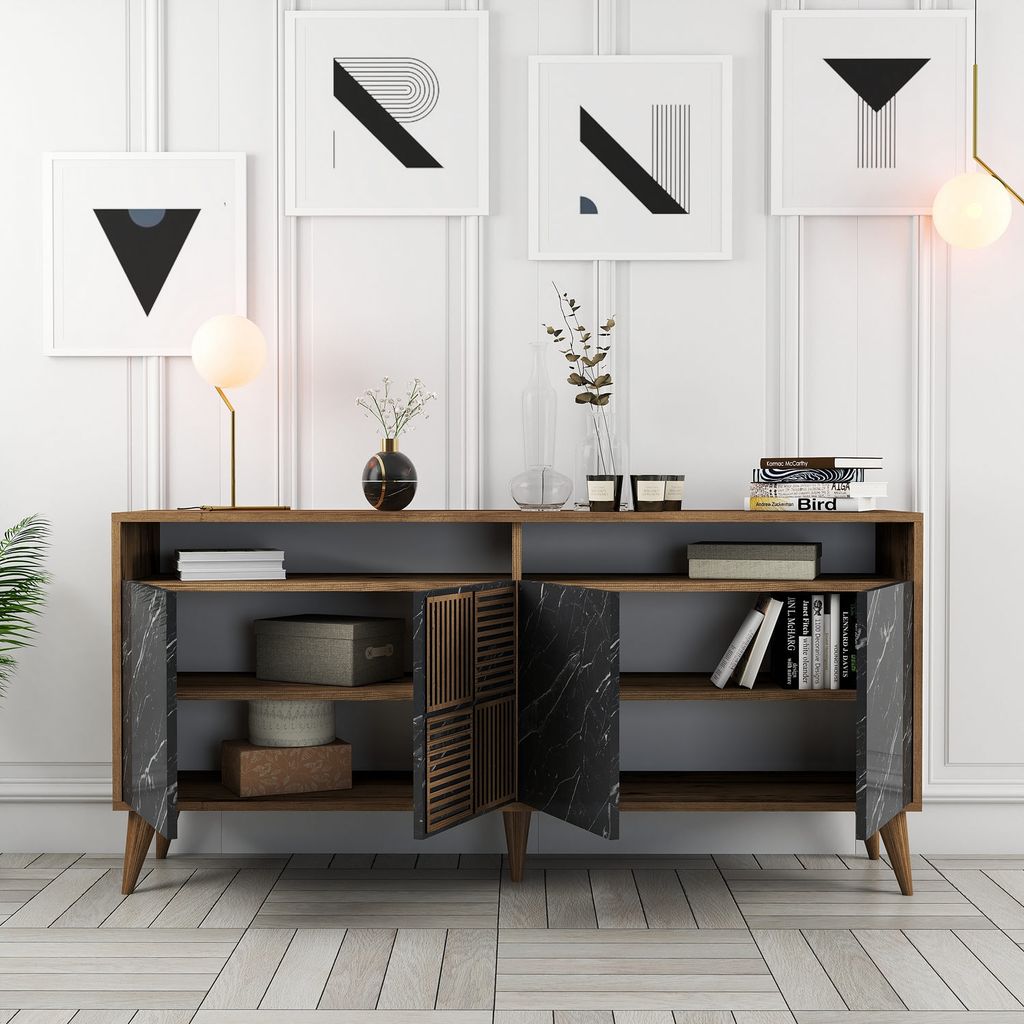 Skye Decor, Milan 160 - Walnut, Black Marble, Konsole, Nussbaum, 100 % MELAMINBESCHICHTETE SPANPLATTEN, 160 x 35 x 78 cm
