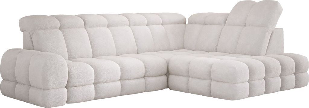 DomoHome Ecksofa Tollo Weiß Anthology-Stoff Rechte Seite 302x217x105 cm, L-Form Sofa mit Schlaffunktion, Bettkasten 120x85x17 cm, Elektrisch Verst...
