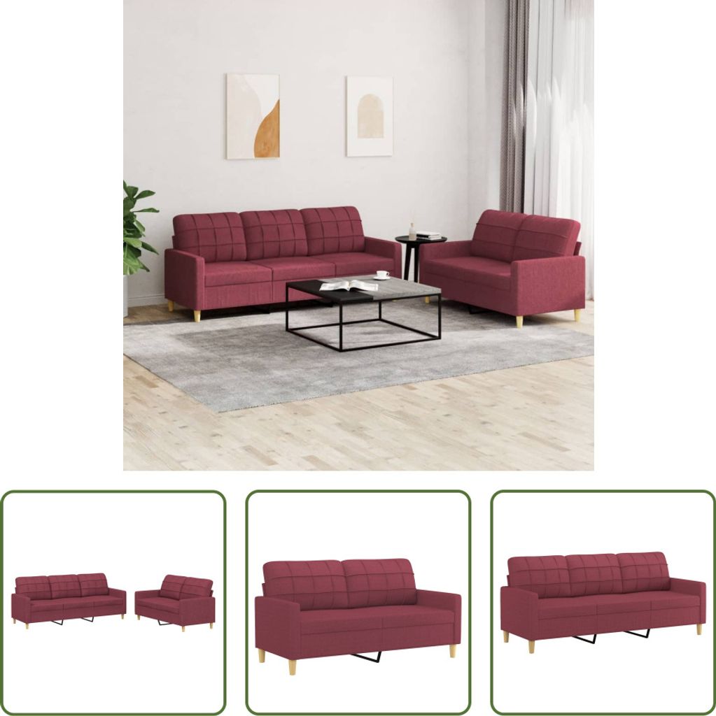 The Living Store 2-tlg. Sofagarnitur mit Kissen Weinrot Produktbild 