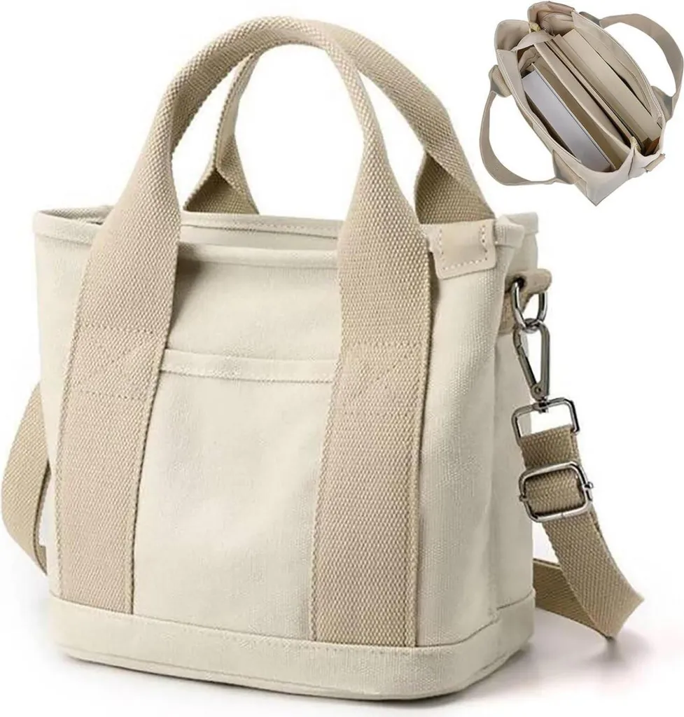 Grand sac cabas en toile zippé pour femme idéal pour le travail et l'école