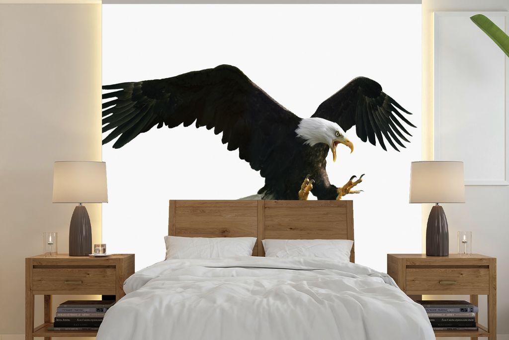 MuchoWow Fototapete für Wohnzimmer oder Schlafzimmer Wandtapete Vinyl Motivtapete Adler - Vogel - Weiß - 220x220 cm - Tapeten