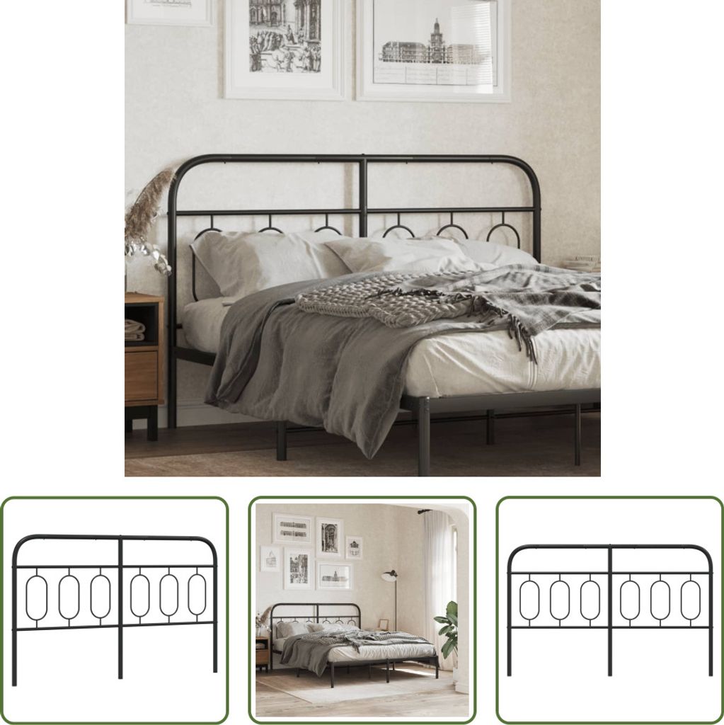 The Living Store Kopfteil Metall Schwarz 150 cm