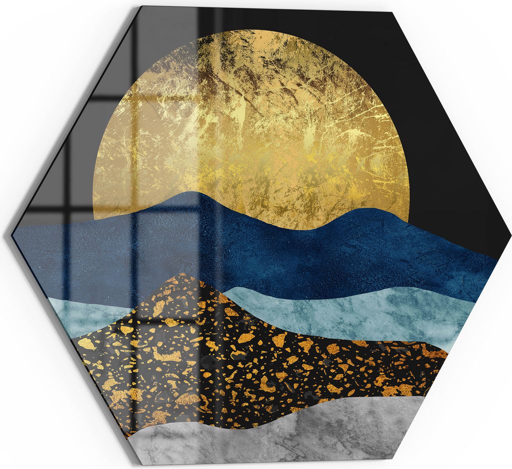 DEQORI Magnettafel Glas 40x35 cm 6-eckig 'Goldene Mondnacht' beschreibbar Whiteboard Küche