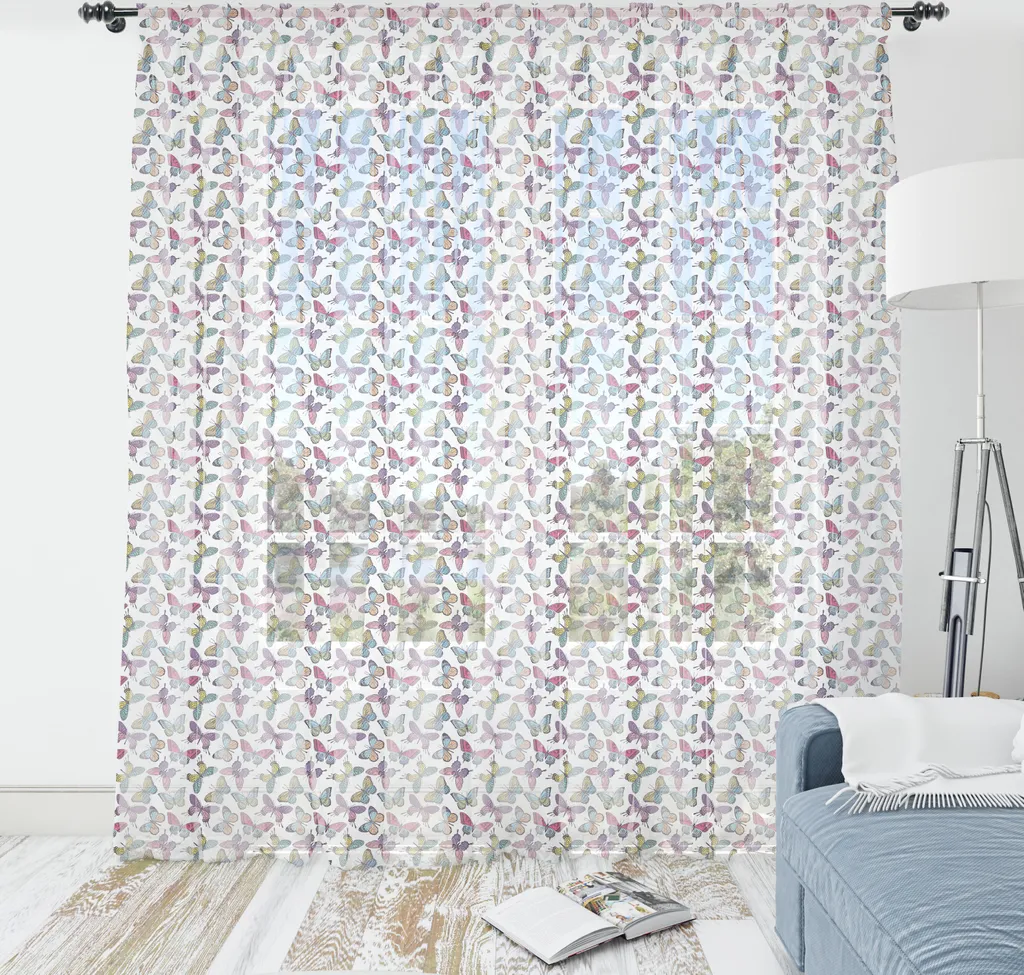 ABAKUHAUS Arazzo con farfalle, Bellissima illustrazione multicolore disegnata a mano che raffigura la delicata freschezza della primavera, tessuto in raso setoso per soggiorno e camera da letto, 240 cm x 274 cm, rosa mandorla e viola
