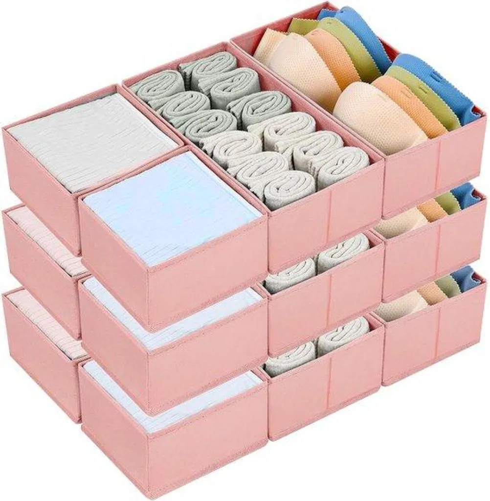 Organisateur de penderie lot de 12 en tissu rose pour vos vêtements