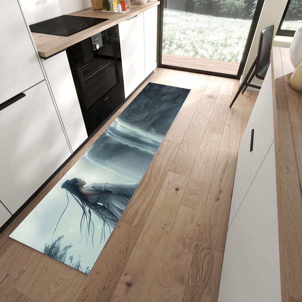 Küchenteppich 60x240cm rutschfest & abwischbar PVC Läufer - Frau Am Wasserfall