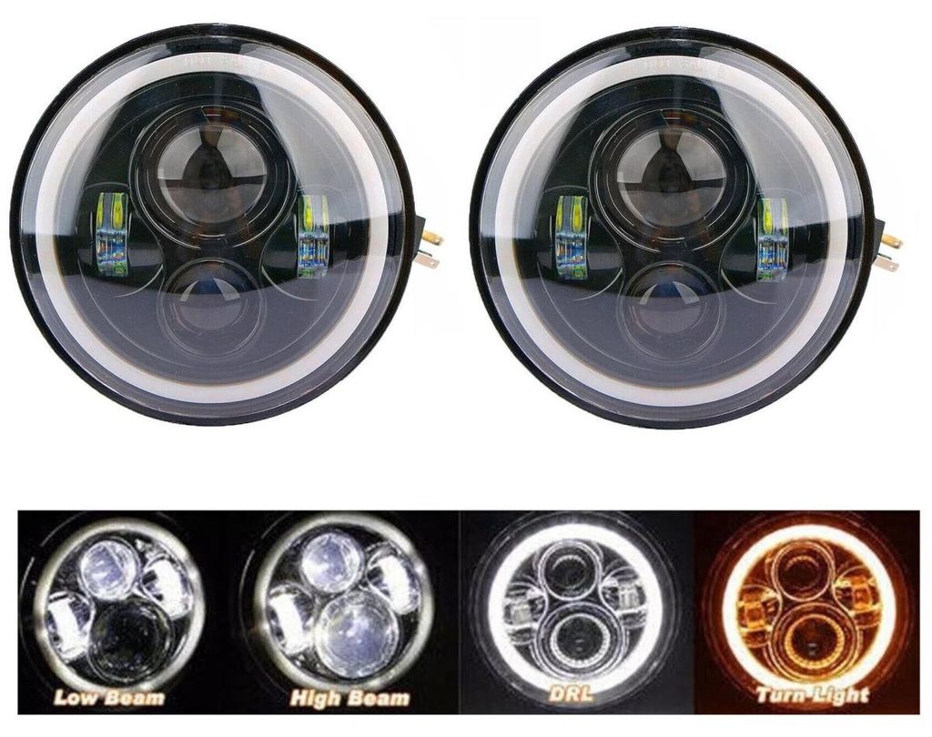 2er-Set universelle 7 Zoll (18 cm) LED-Scheinwerfer/Lampe (Halogen) 12V–24V Abblend-/Fernlicht mit DRL (Tagfahrlicht) und Blinke