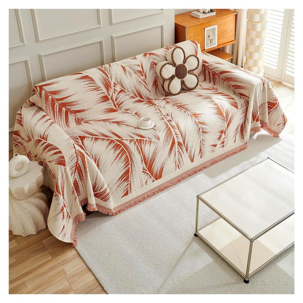 Umkehrbare Sofadecke Chenille Weiche Sofadecke 1 2 3 4 Sitzer Vielseitige Couchdecke mit Quasten, Dekorative Plaid Decke für Sofa 180 * 90cm - Orange