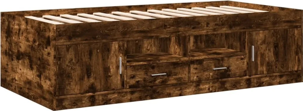 Lit de jour 90x200 cm gain de place chêne fumé pour petite chambre