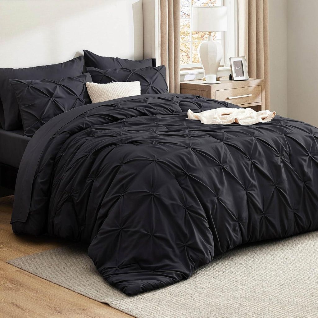 3-teiliges Bettwäscheset 100% Baumwolle, Plissiertes Design, geometrisches Muster, Bettbezug 240x220 cm, 2 Kissenbezüge 80x80 cm, mit Reißversch...