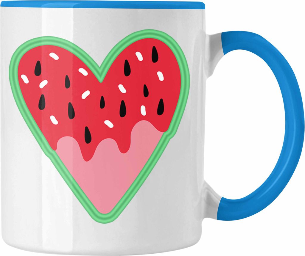 Trendation - Melone Grafik Tasse Geschenk Sommer Geschenkidee Melonen-Liebhaber Herz (Blau)
