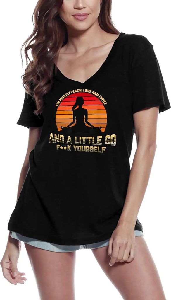 Damen Grafik T-Shirt V-Ausschnitt Ich bin vor allem Frieden Liebe und Licht - retro funny yoga – I'm Mostly Peace Love And Light - Retro Funny Yoga