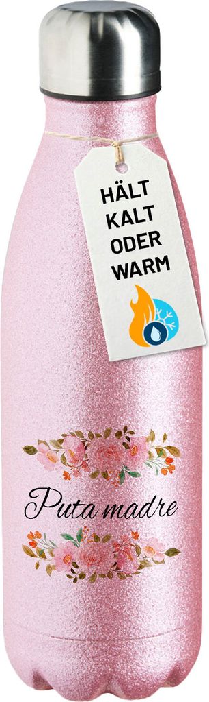 Huuraa Trinkflasche Puta madre spanisch Blumen 500ml Pink Edelstahl Wasserflasche Trinkflasche Geschenkidee