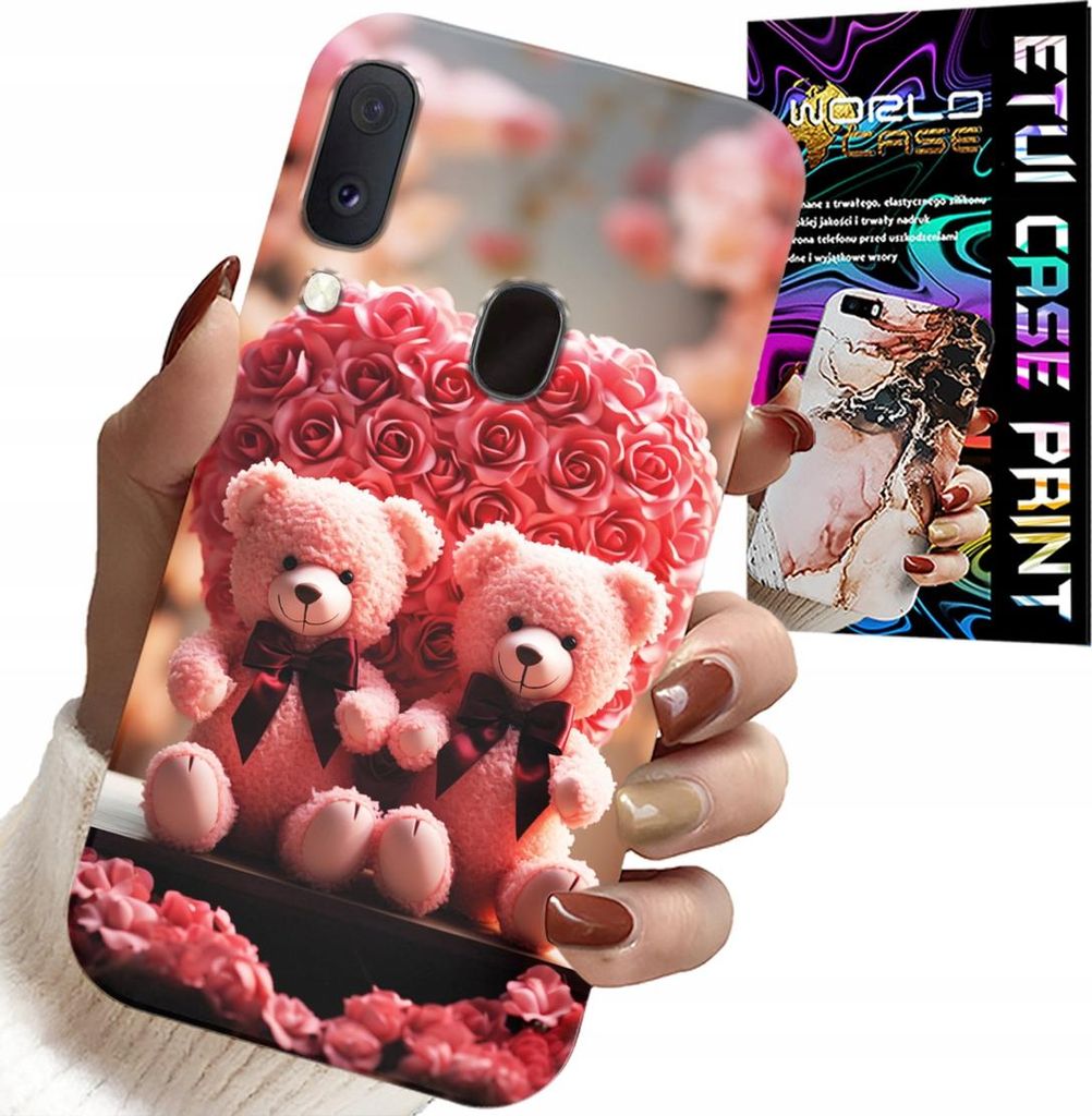 Fall Für Samsung Galaxy A20E - Rose Teddybär Familie Herz + Glas