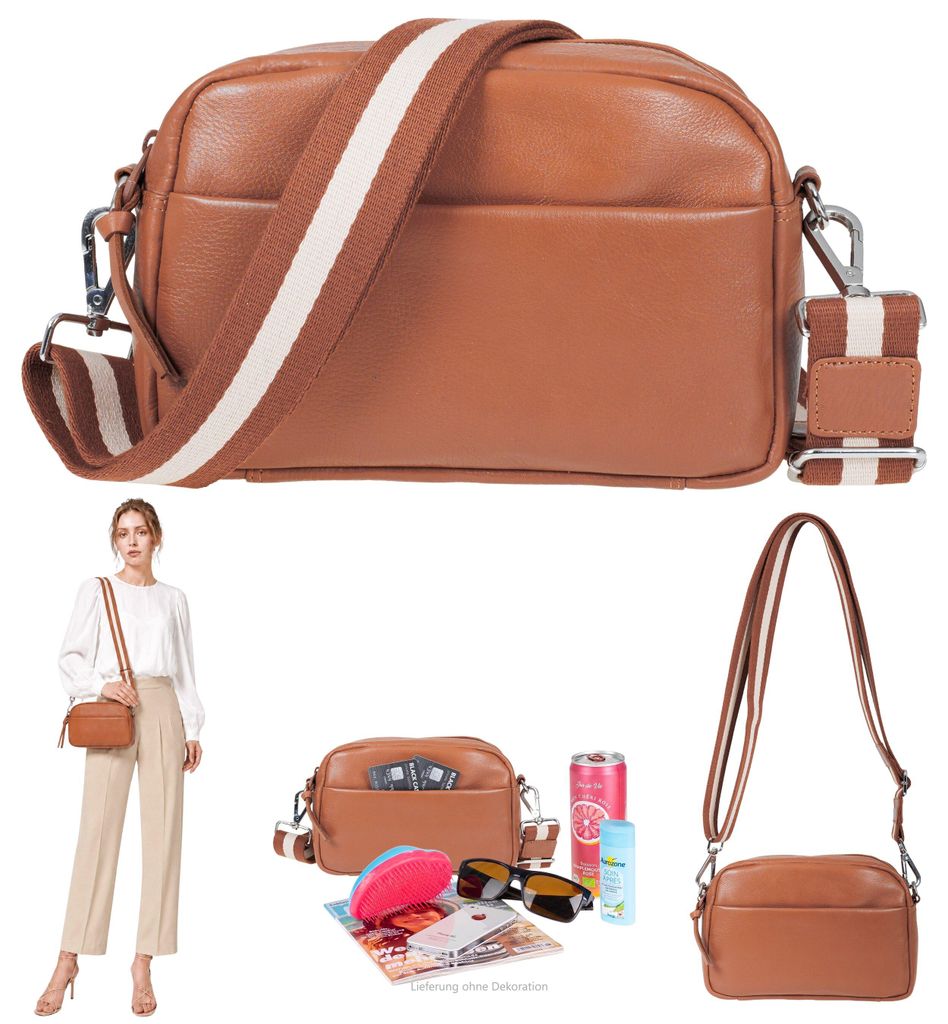 Handtasche echtes Leder klein Damen Tasche Echtleder Umhängetasche Mode Bag Ledertasche Alessandro Salvatore Milano Crossbody 12976 Cognac Braun +...