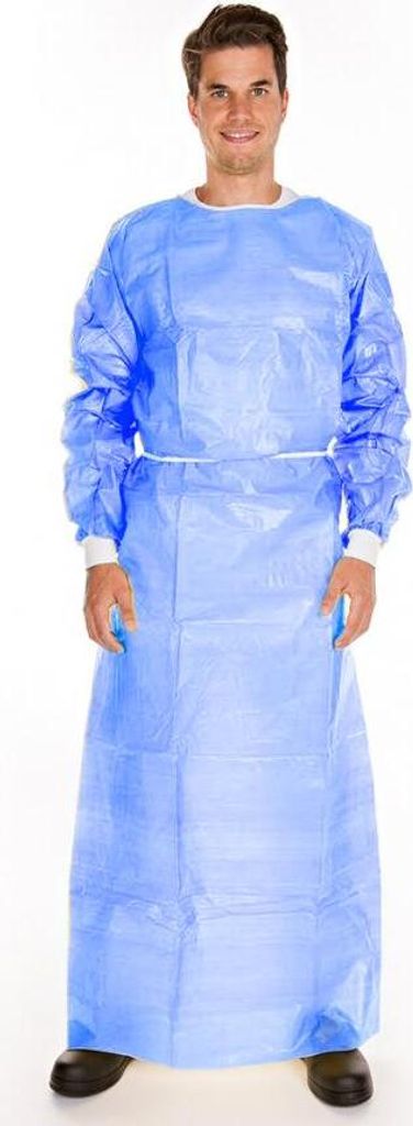 Franz Mensch Kittel mit Nackenbindeband, PE teillaminiert, XL, blau, 135 x 145 cm, 10 x 10 Stück