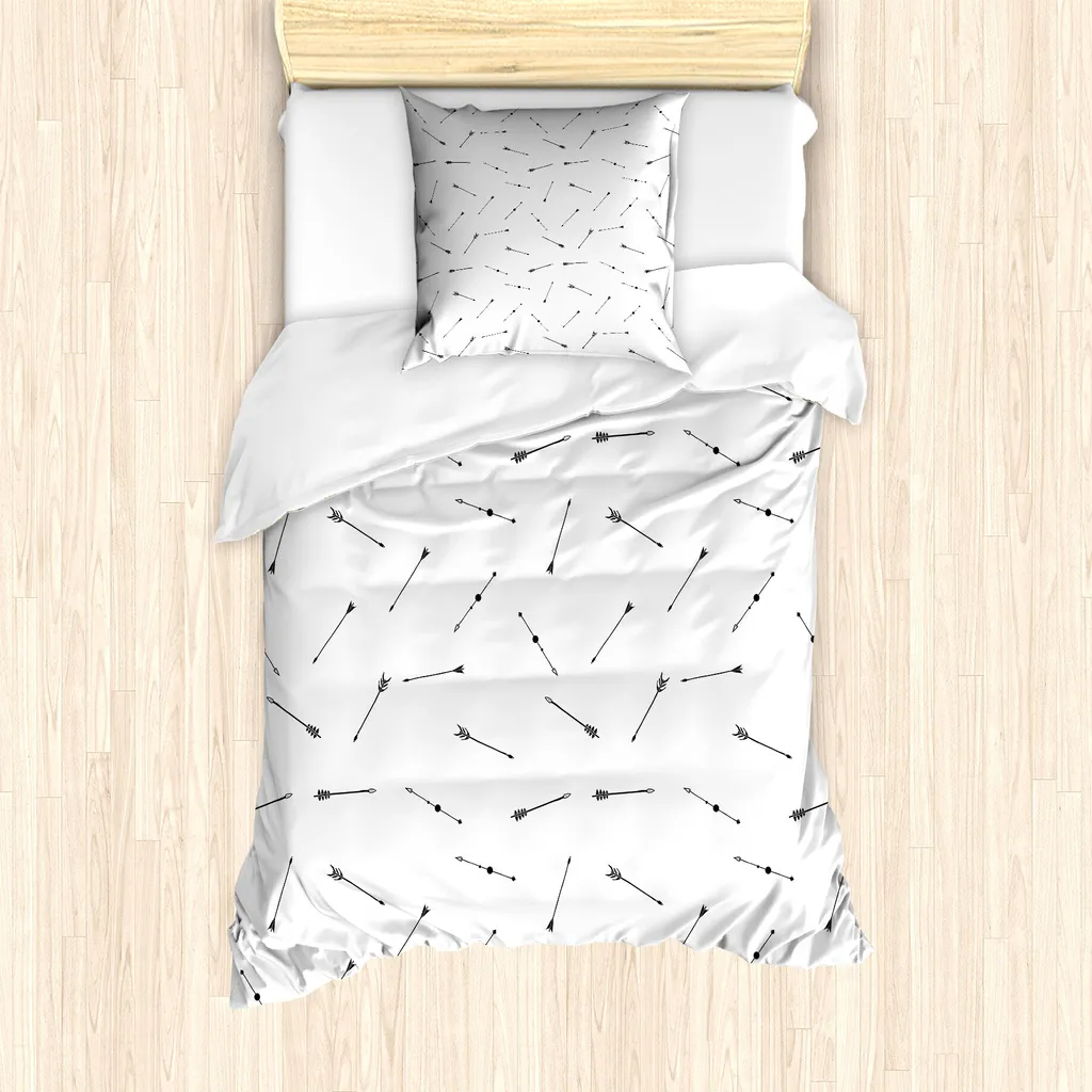 ABAKUHAUS Set copripiumino Pfeil per letti singoli, Doodle-Jagd-Werkzeuge, antiacaro, adatto a chi soffre di allergie, con federa, 135 cm x 200 cm - 80 x 80 cm, grigio scuro e bianco