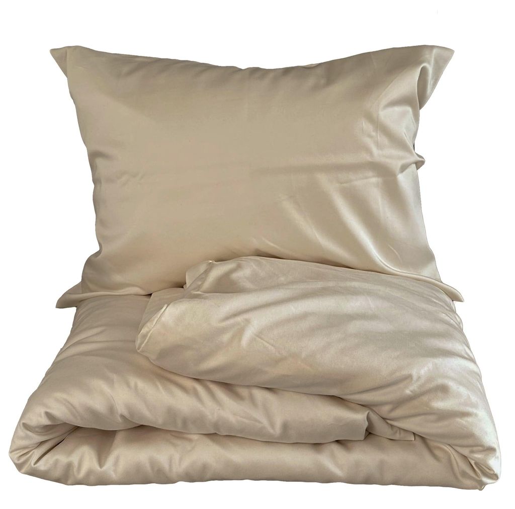 Bettwäsche aus Baumwollsatin „Laila“ in Beige – Set 140 x 200 cm, 70 x 90 cm