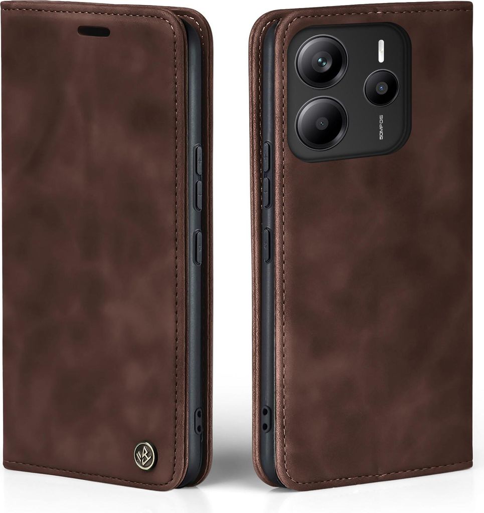Handy Hülle für Xiaomi Redmi Note 14 5G Klapphülle Bookcase Flip Cover Handy Tasche Etui Farbe: Dunkelbraun